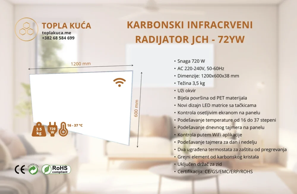Infracrveni Radijator JCH-72YW Infrardeči radiator z ogljikovimi kristali JCH-72YW