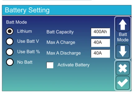 Battery Setup Menu - 1