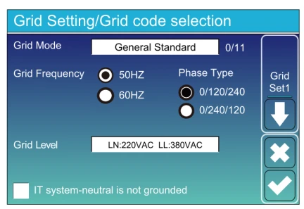 Grid Setting - Grid Code selection