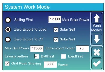 System Work Mode Setup Menu