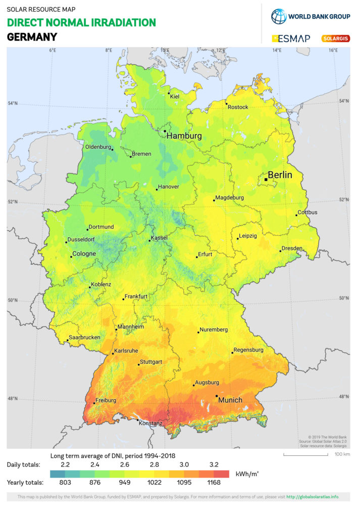 Direkte Normalstrahlung - Sonneneinstrahlung in Deutschland