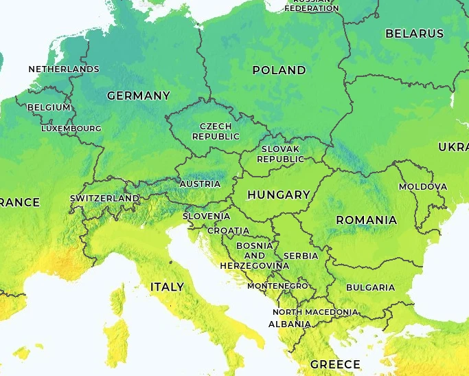 Sonneneinstrahlung in Europa und in der Balkanregion