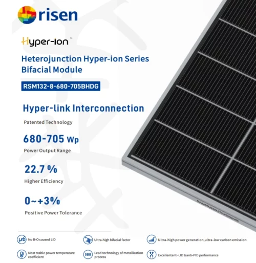 Heterojunction solar panel, Hyper-ion series, high efficiency, Risen Energy.