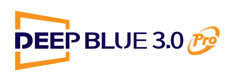 Logo of Deep Blue 3.0 Pro in orange and blue.