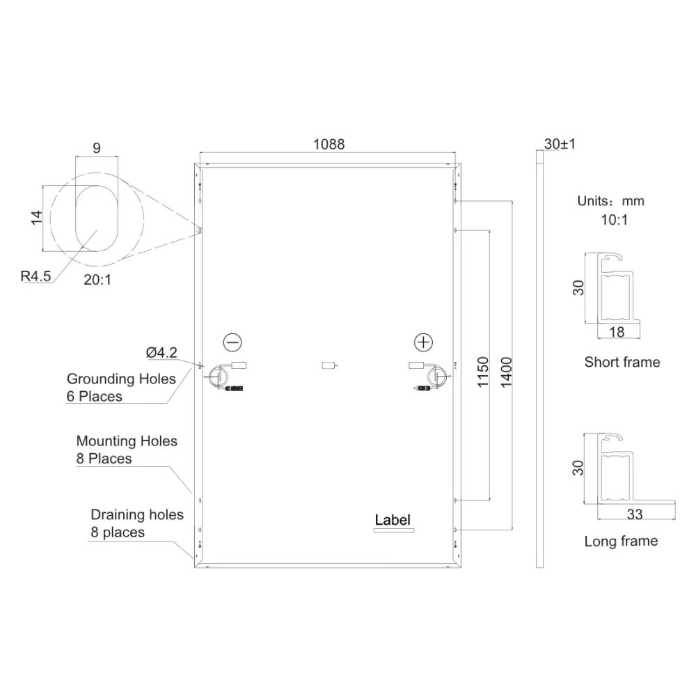 Detailed technical drawing of metal frame with dimensions.