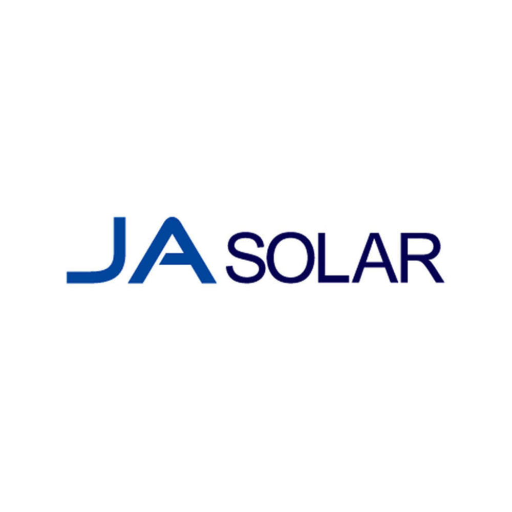 JA Solar corporate logo with blue and blue dark text.