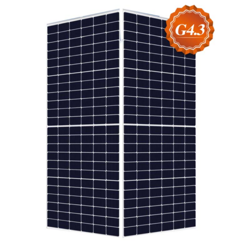 Solar panel array with G4.3 label. Risen 425-455W Mono Perc Module RSM144-7-425BMDG-445BMDG