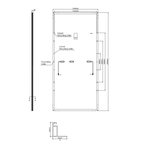 Technical drawing of an electrical enclosure. risen rsm110 8 535 555m mono solar panel