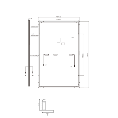 Technical blueprint of an enclosure with dimensions.