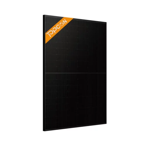 Black solar panel with orange ToPCON logo