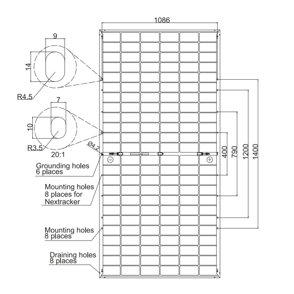 Technical drawing of solar panel jam72d30 555 580 lb 1500v