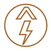 Gold lightning bolt in a circle logo.