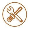 Icon of crossed hammer and wrench in circle.