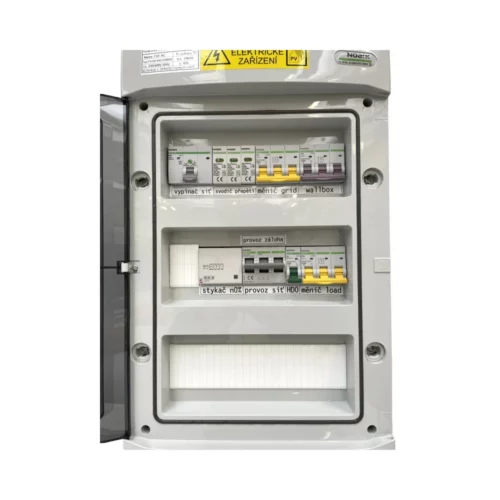 Industrial electric circuit breaker panel in a metal enclosure