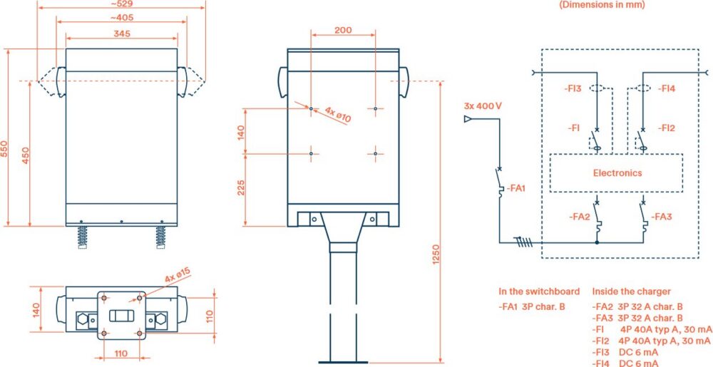 img Зарядная станция OlifeEnergy DoubleBox PLUS, 2 прямых кабеля, 2×22 кВт