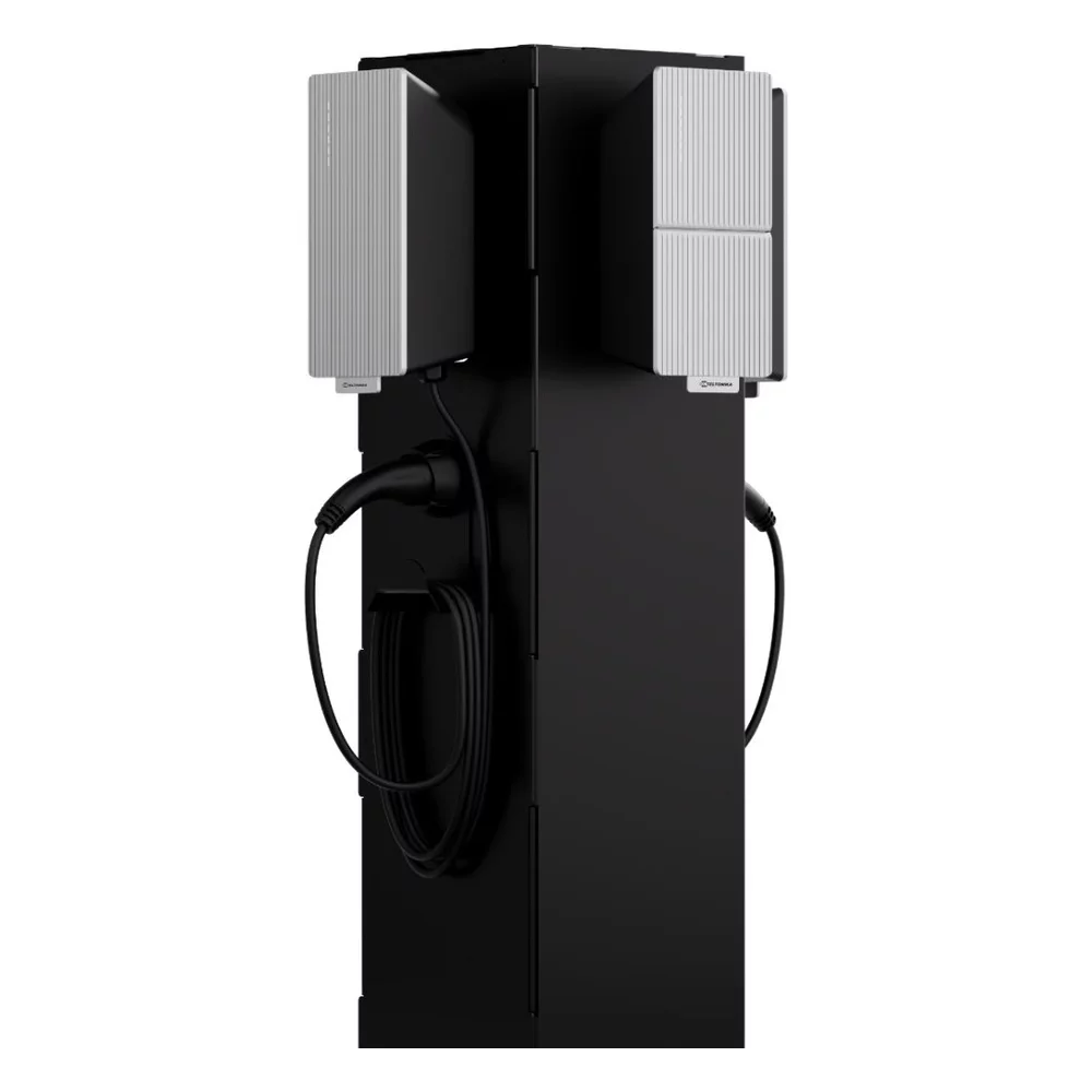 Деревянная передняя панель teltonika teltocharge evc2, версия с кабелем Чёрная станция зарядки электромобилей с двумя кабелями