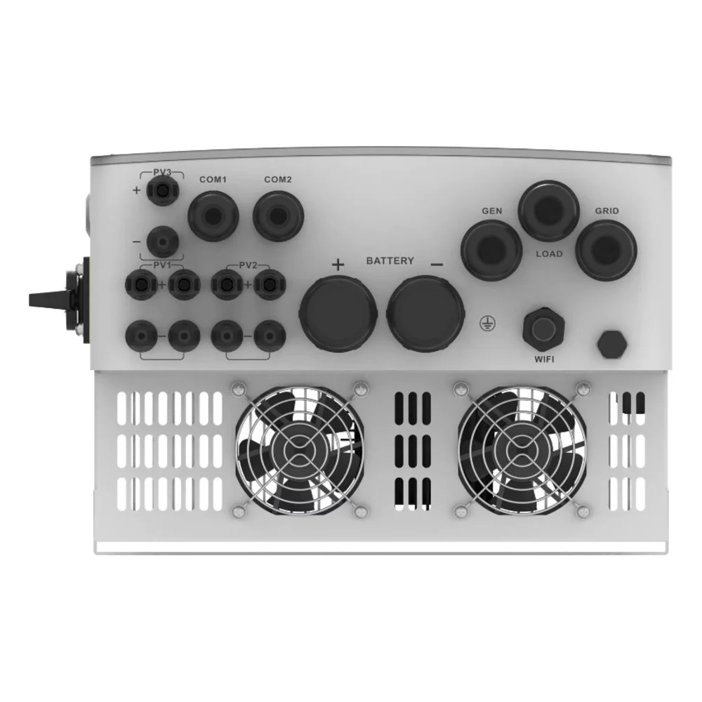 Гибридный инвертор deye sun 8k sg06lp1 eu bm3 8 кВт, 1 фазный, lv, 6 е поколение Задняя панель солнечного инвертора с разъёмами и вентиляторами