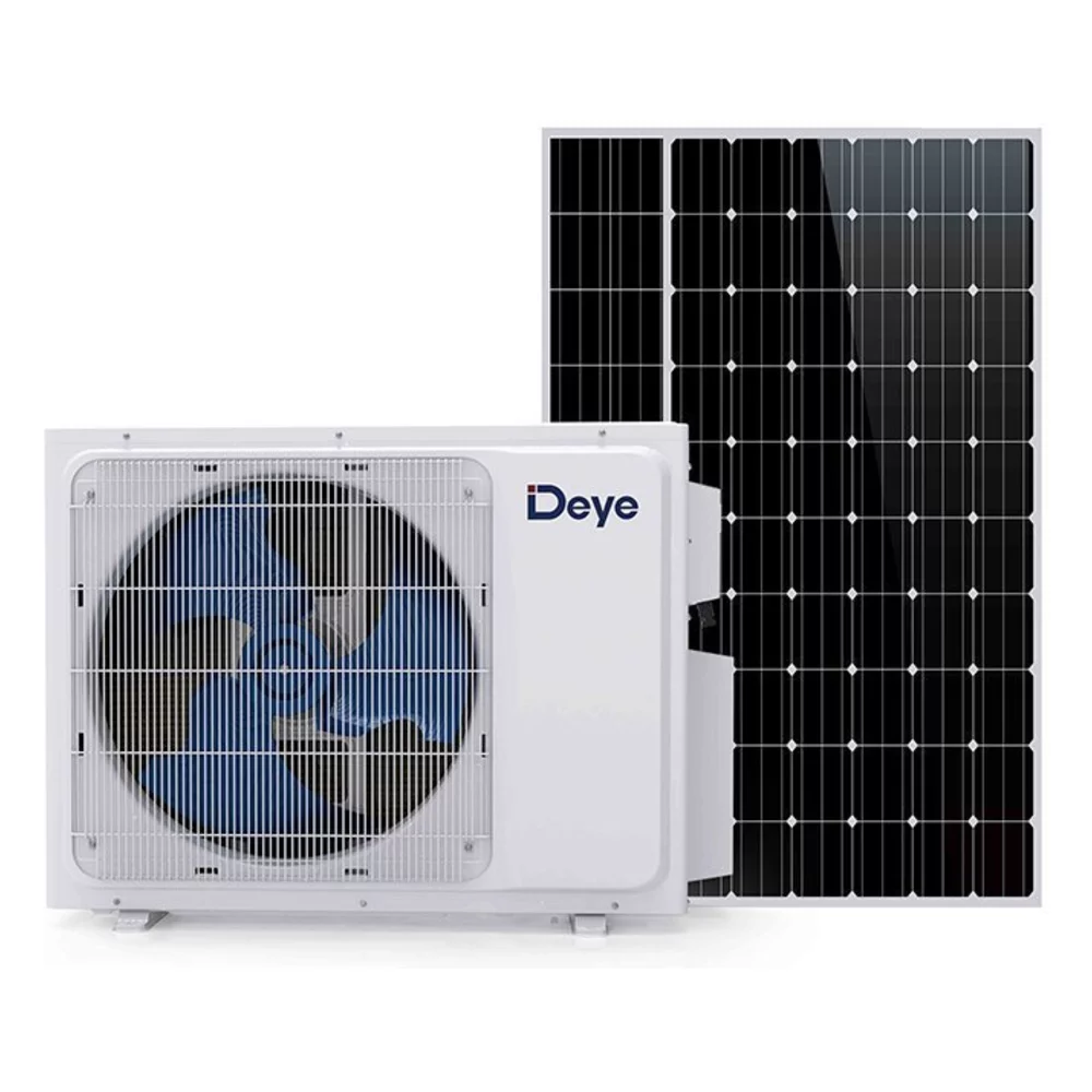 Тепловой насос Deye рядом с солнечной панелью
