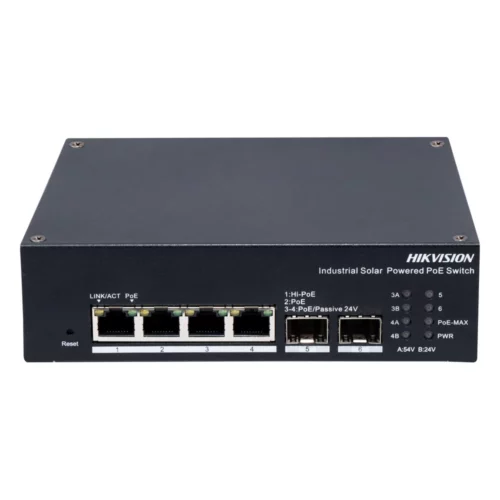Промышленный poe коммутатор hikvision ds 3t1506hp ei ups с солнечным питанием, 4 × poe, 110 Вт Промышленный солнечный PoE-коммутатор Hikvision с шестью портами