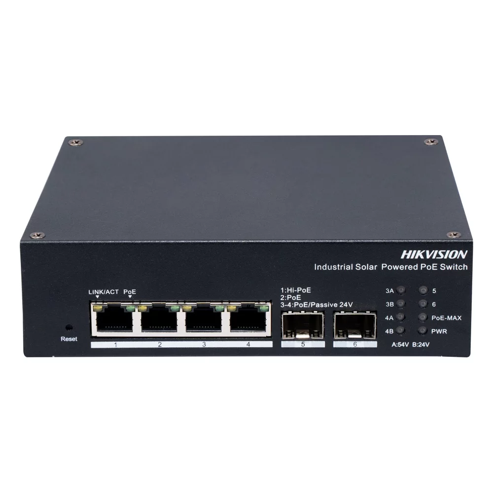 Промышленный солнечный PoE-коммутатор Hikvision с шестью портами