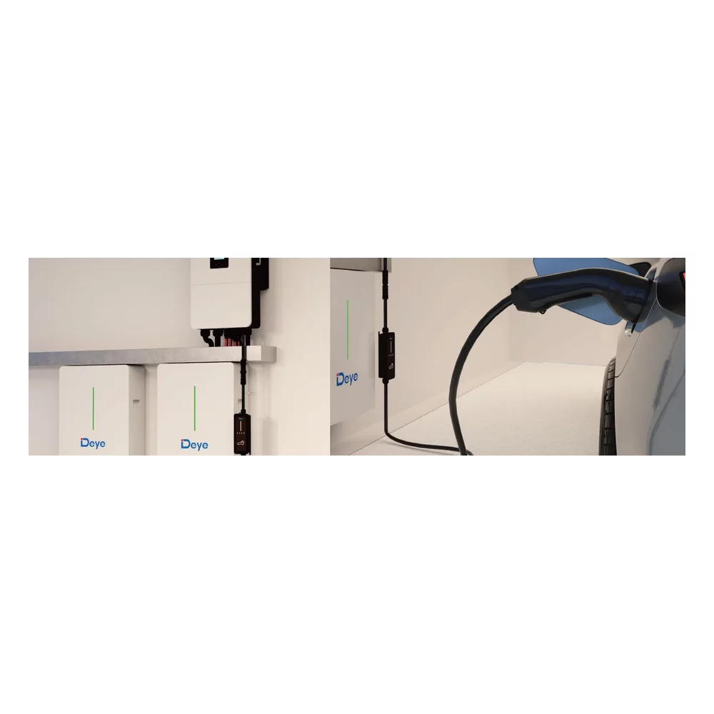 Зарядная станция deye sun evse11k01 eu ac 11 кВт, type 2, lora Электромобиль заряжается от домашней системы Deye